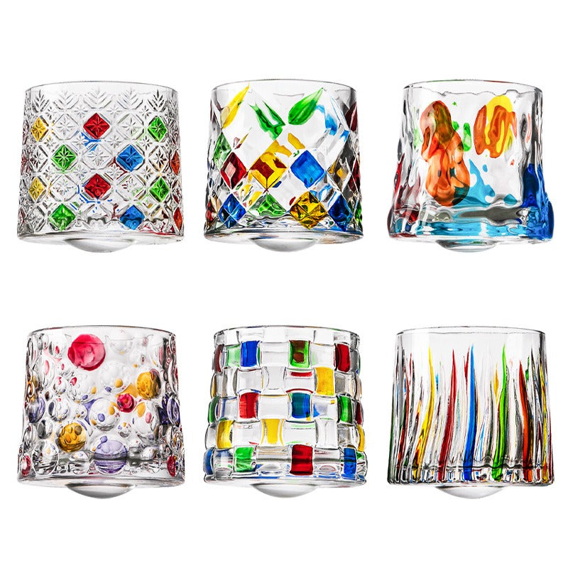 Hand drawn rotating glass cups multiple multi-purpose
