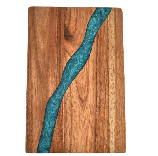 Heavy Duty Serving Tray Chopping Board With Ocean Wave  Epoxy Resin Wood