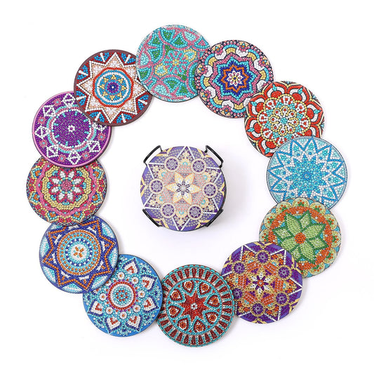 DIY Diamond Painted Coaster Mat Set of 12 (Free storage shelf)