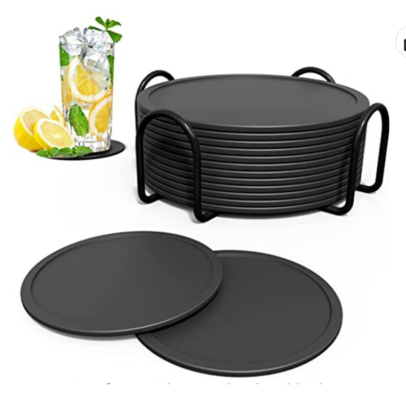 6/8PCS Non-slip Silicone Coaster Circular 10CM Thick Thermal Insulation Coaster Storage Rack Cross-border Hotel Household Tea Coaster Set