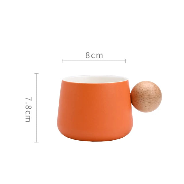 Ceramic Coffee Cup and Saucer Set Espresso Cups Light Luxury Wooden Handle Afternoon Tea Mug Female Original Mugs Couple Gifts