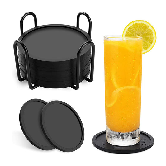 6/8PCS Non-slip Silicone Coaster Circular 10CM Thick Thermal Insulation Coaster Storage Rack Cross-border Hotel Household Tea Coaster Set