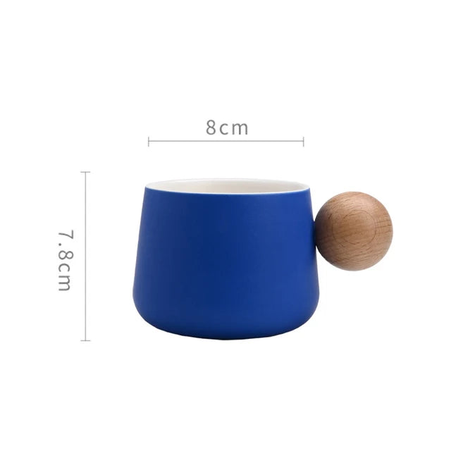 Ceramic Coffee Cup and Saucer Set Espresso Cups Light Luxury Wooden Handle Afternoon Tea Mug Female Original Mugs Couple Gifts