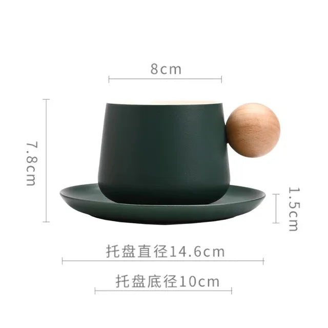 Ceramic Coffee Cup and Saucer Set Espresso Cups Light Luxury Wooden Handle Afternoon Tea Mug Female Original Mugs Couple Gifts