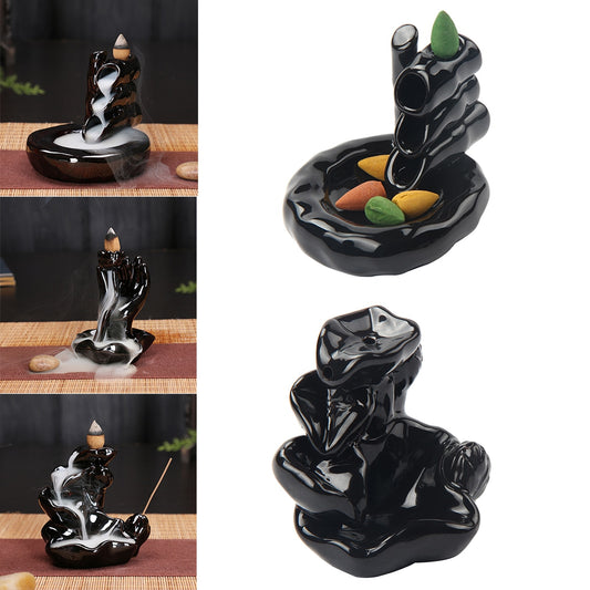 Ceramic Mountain Waterfall Smoke Backflow Incense Burner Holder Home Decoration