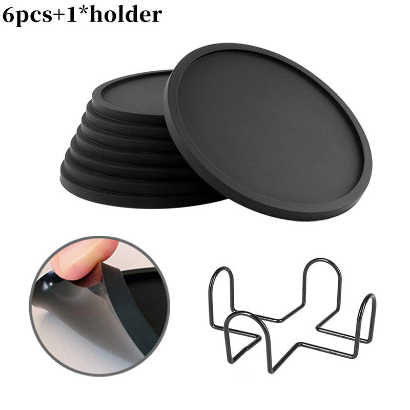 6/8PCS Non-slip Silicone Coaster Circular 10CM Thick Thermal Insulation Coaster Storage Rack Cross-border Hotel Household Tea Coaster Set