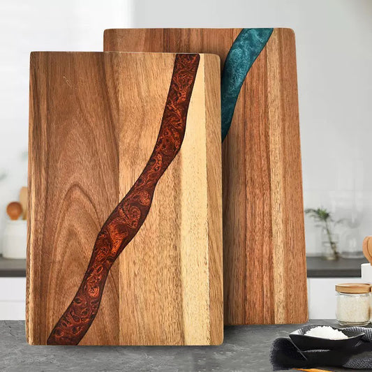 Heavy Duty Serving Tray Chopping Board With Ocean Wave  Epoxy Resin Wood
