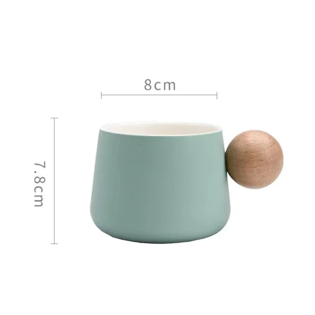 Ceramic Coffee Cup and Saucer Set Espresso Cups Light Luxury Wooden Handle Afternoon Tea Mug Female Original Mugs Couple Gifts