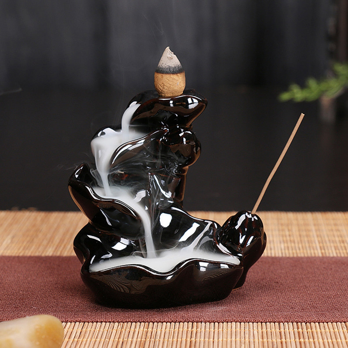 Ceramic Mountain Waterfall Smoke Backflow Incense Burner Holder Home Decoration