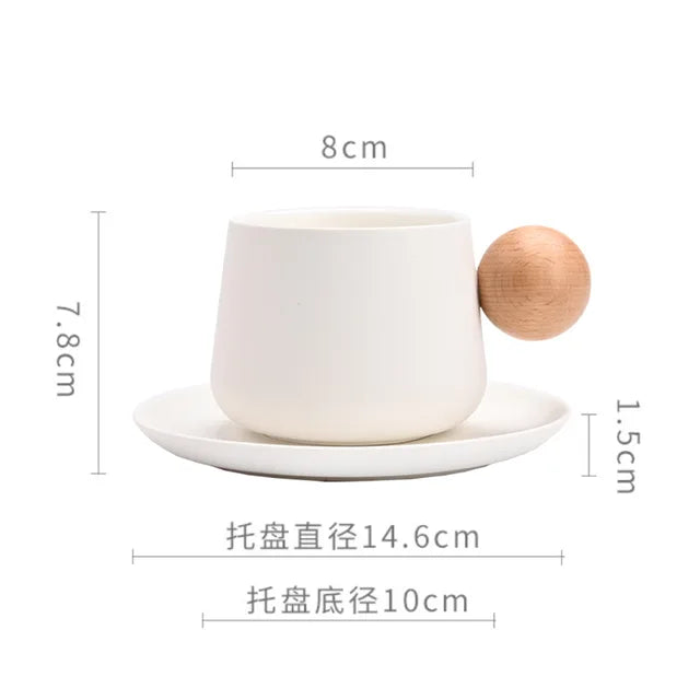 Ceramic Coffee Cup and Saucer Set Espresso Cups Light Luxury Wooden Handle Afternoon Tea Mug Female Original Mugs Couple Gifts